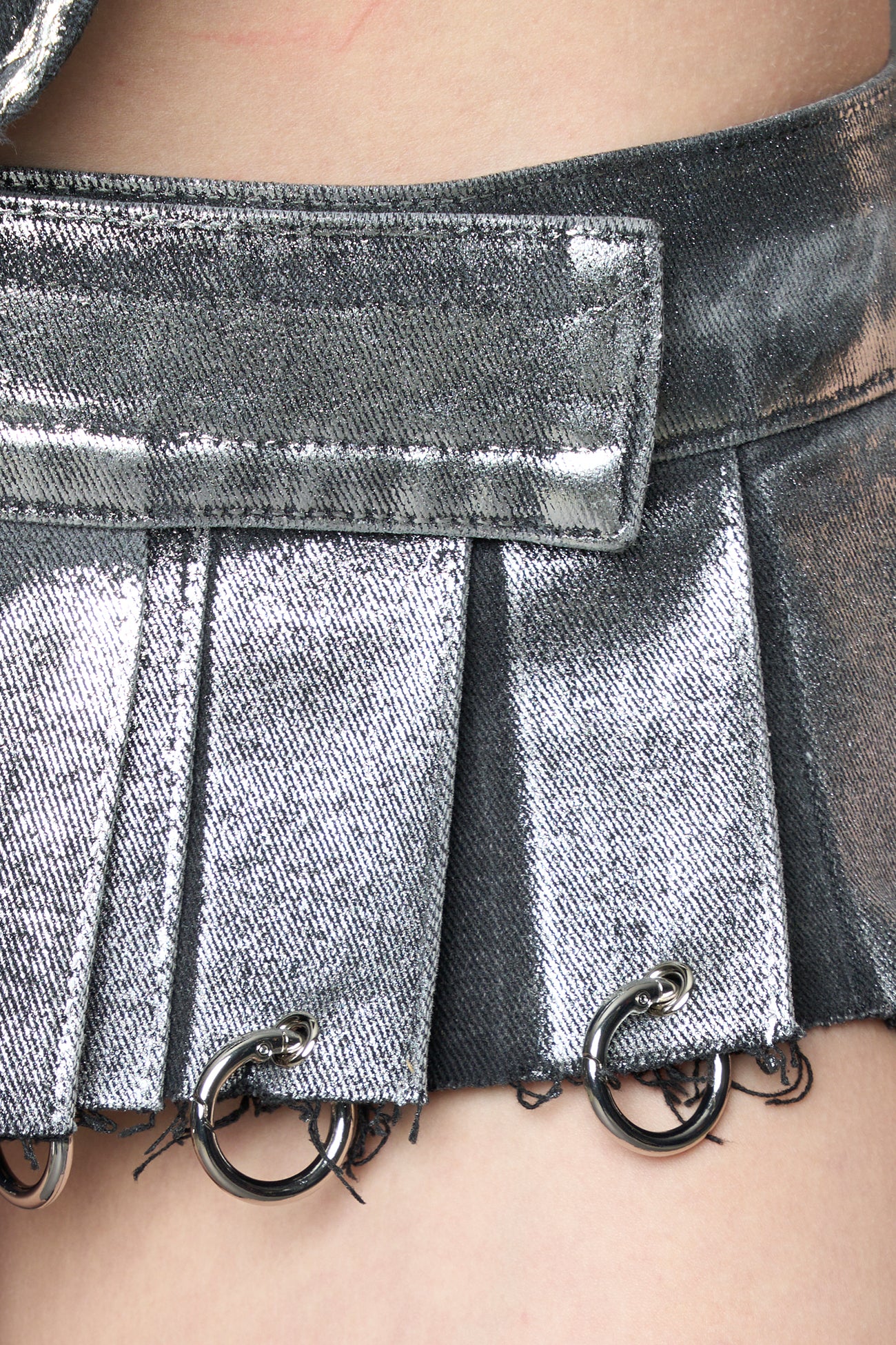 Silver Plated Denim Mini Skirt With Rings — view 6