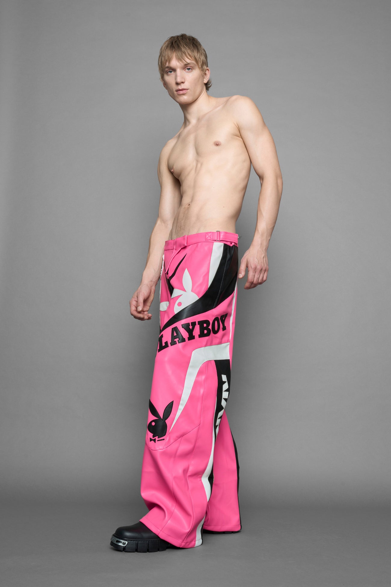 Playboy Moto Pants Pink Black — view 6