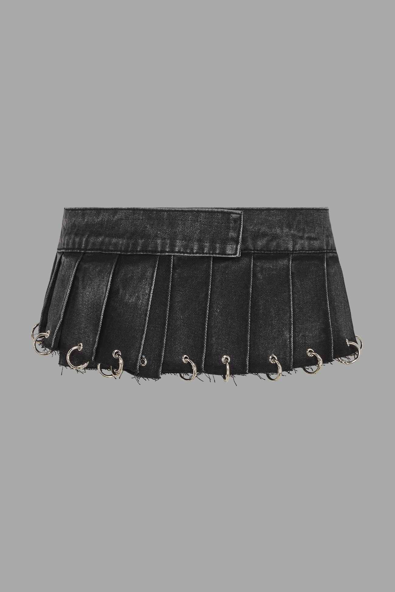 Denim Pleated Mini Skirt With Rings — view 7