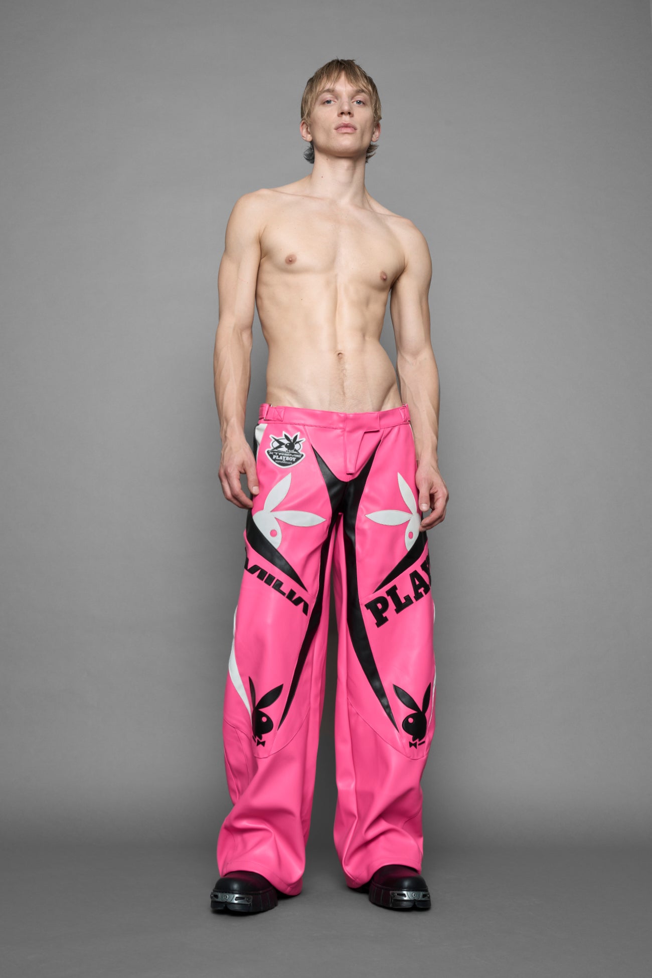 Playboy Moto Pants Pink Black — view 5