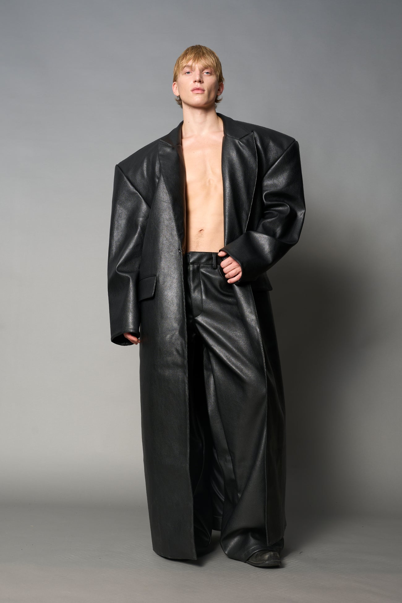 Leather Elongated Blazer Coat — view 6