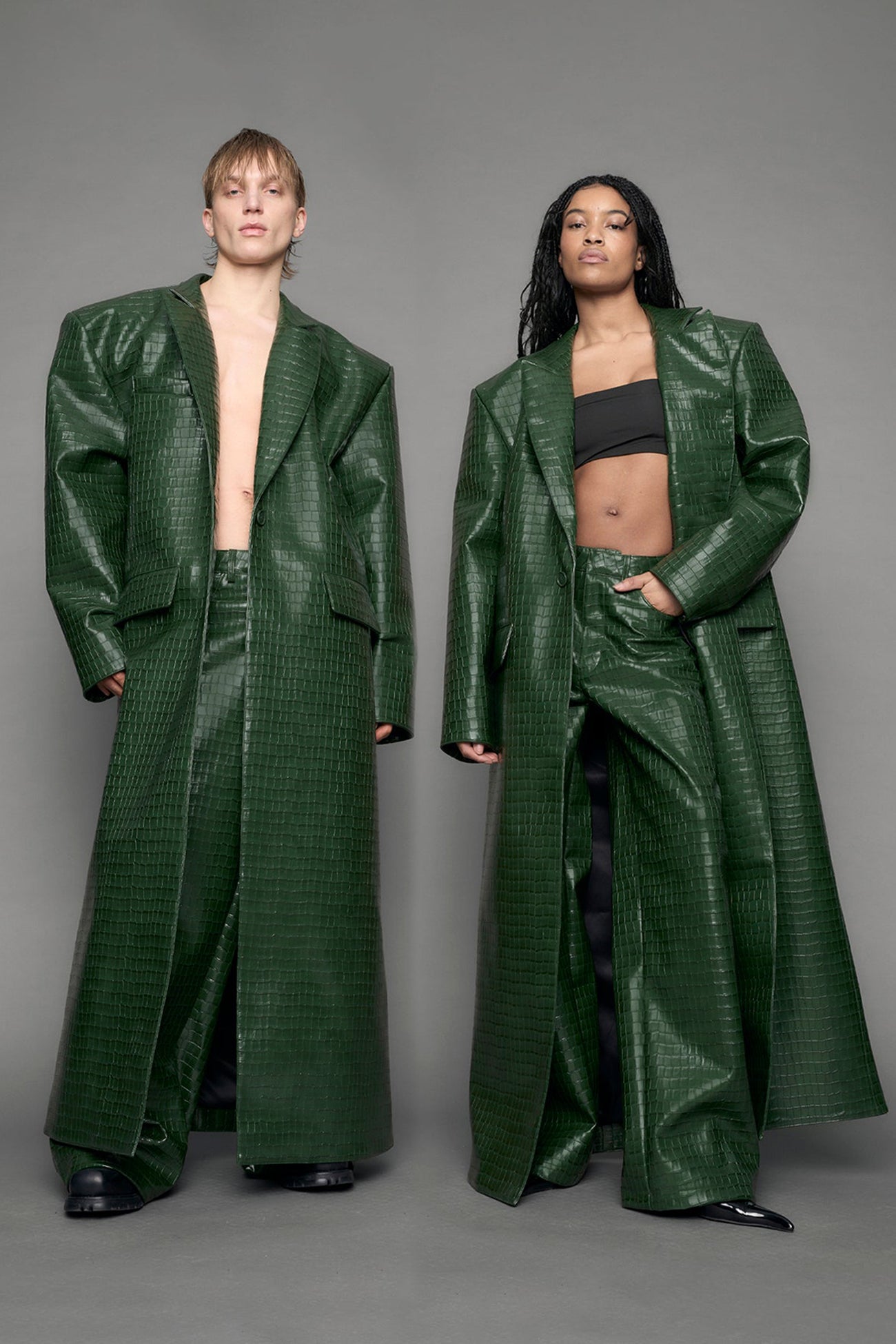 Leather Elongated Croc Blazer Coat — view 1