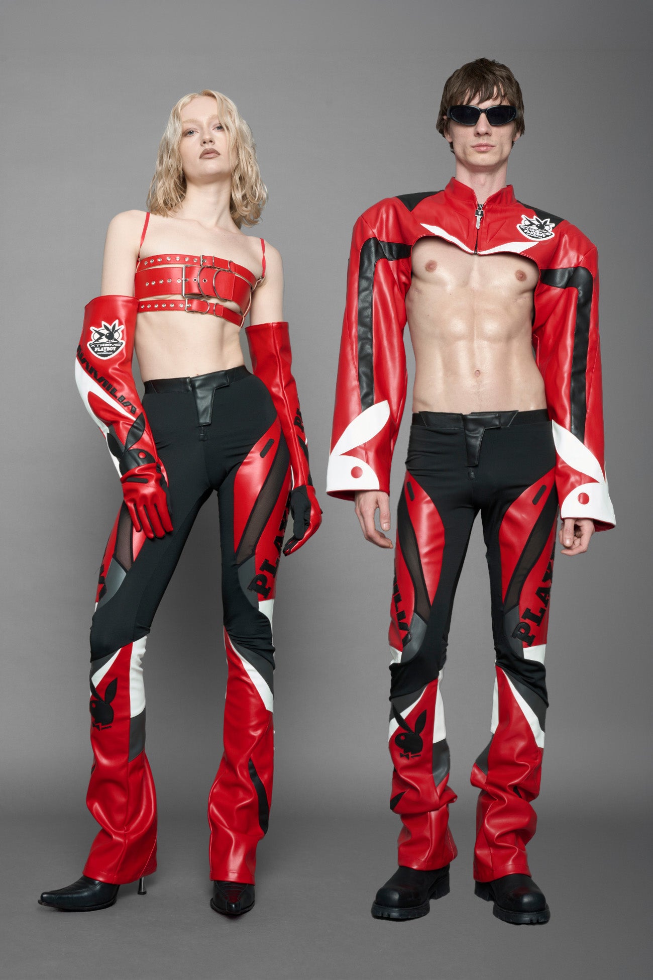 Playboy Moto Mesh Pants Red Black — view 1
