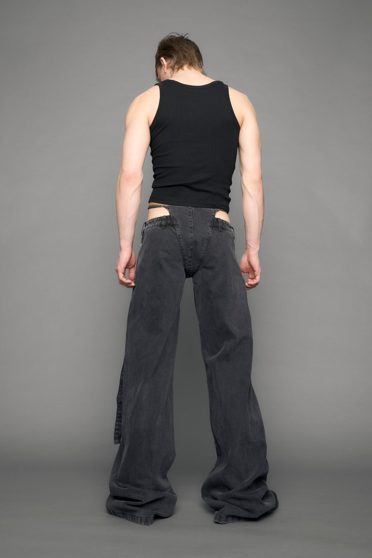Belted Denim Thong Pants — view 8
