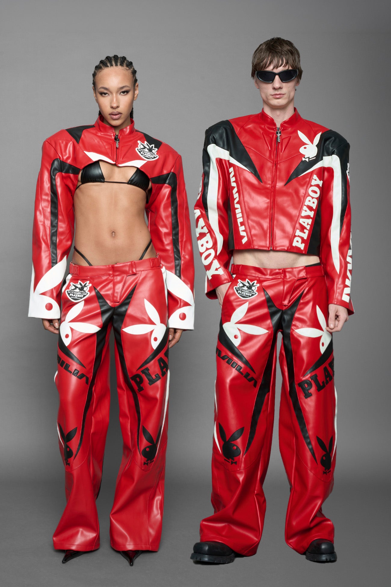 Playboy Moto Pants Red Black — view 1
