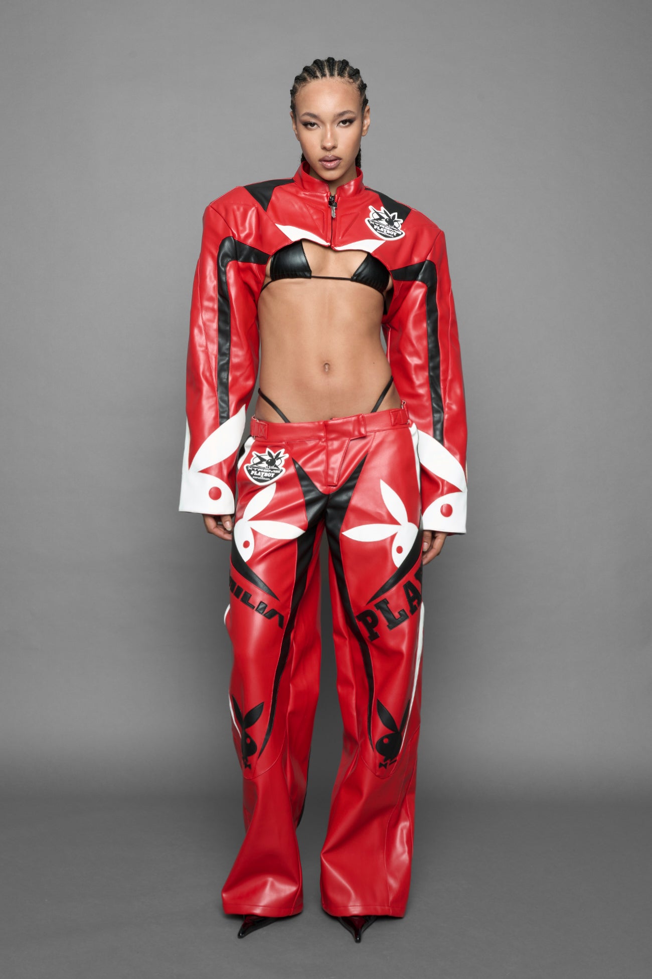 Playboy Moto Pants Red Black — view 2