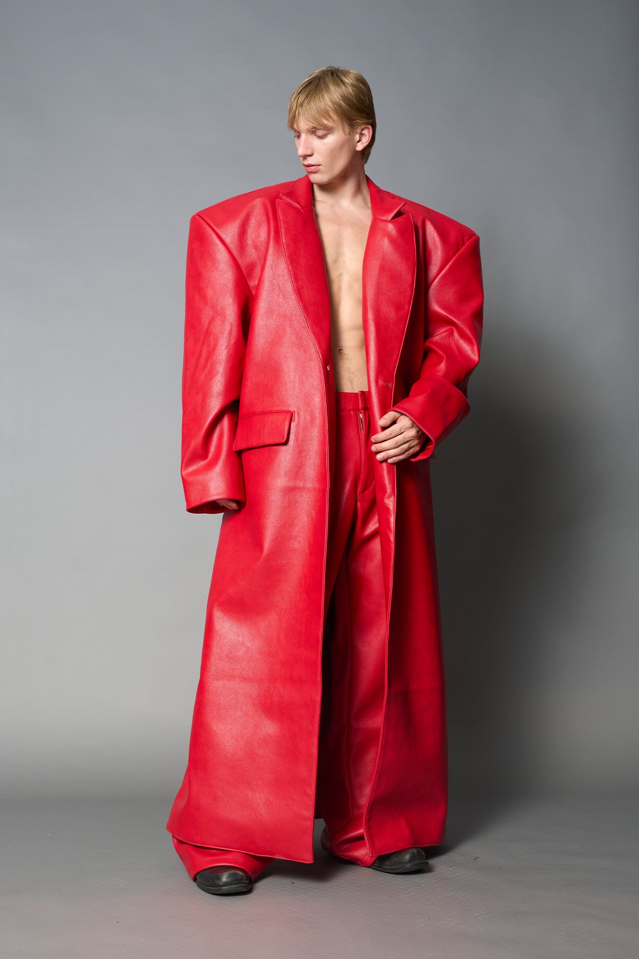 Leather Elongated Blazer Coat — view 15