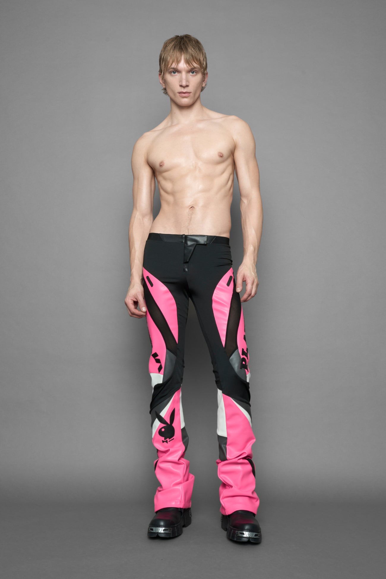 Playboy Moto Mesh Pants Pink Black — view 5