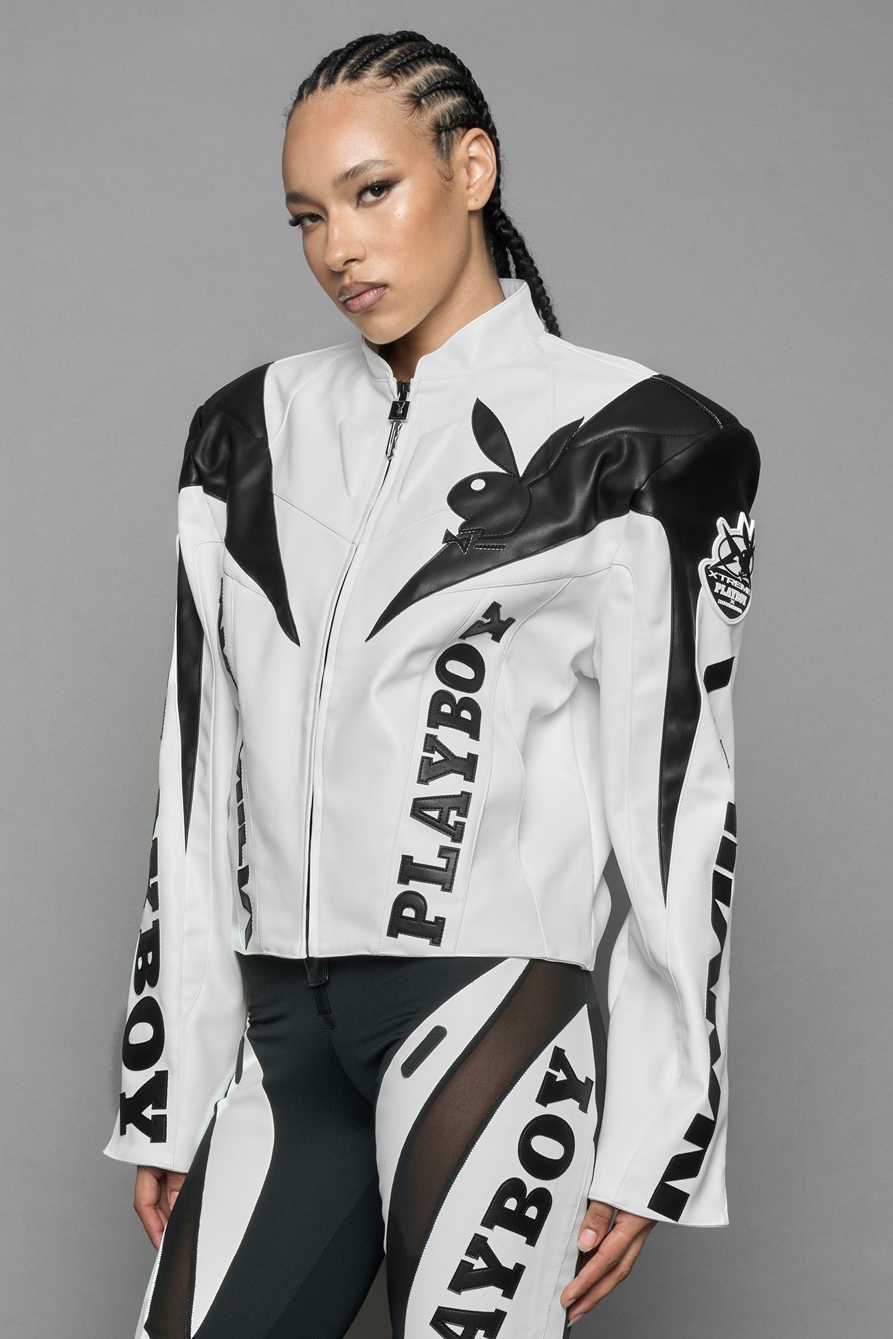 Playboy Moto Jacket White Black — view 4