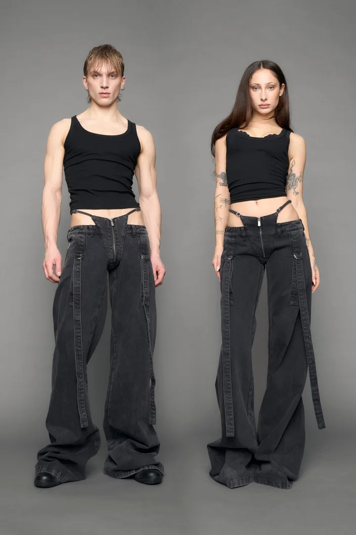 Belted Denim Thong Pants