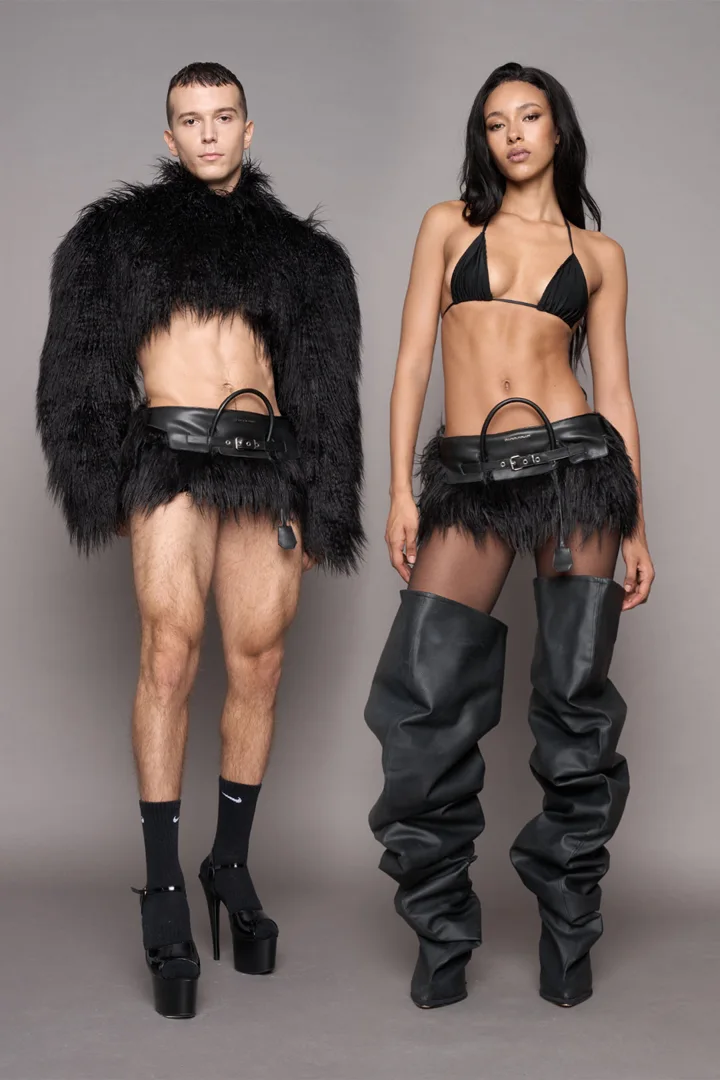 Heiress Handbag Faux Fur Mini Skirt Black