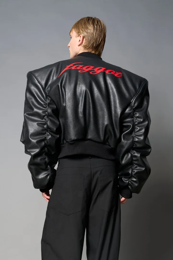 Leather Power Shoulder Bomber Jacket