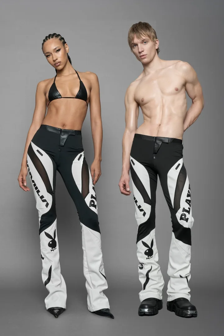 Playboy Moto Mesh Pants White Black