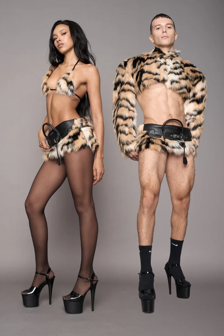 Heiress Handbag Faux Fur Mini Skirt Tiger