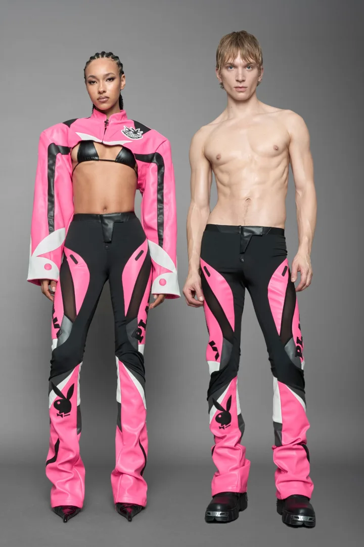 Playboy Moto Mesh Pants Pink Black